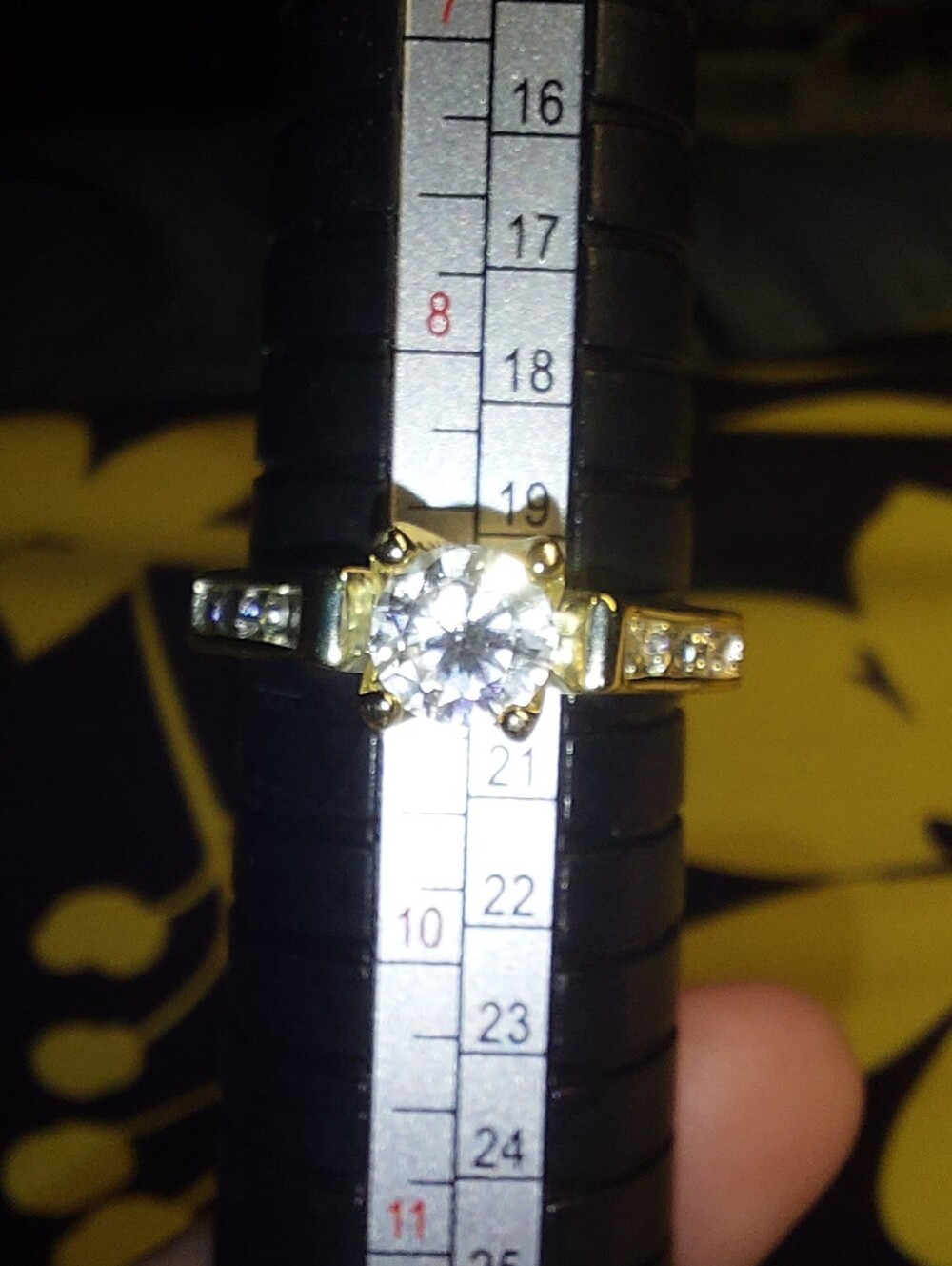 Gold Crystal Solitaire Ring with Side Stones - Women's Jewelry